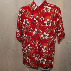 Studio 35 Red White Floral Hawaiian Short Sleeve Shirt